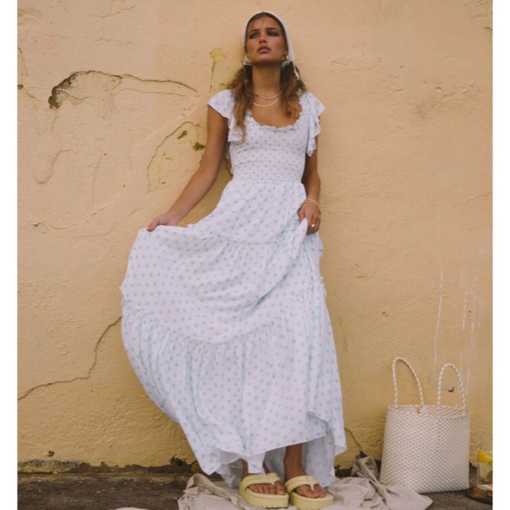 NWOT Anthropologie Araminta James Positano Tiered Maxi Dress Polka Dot Size L